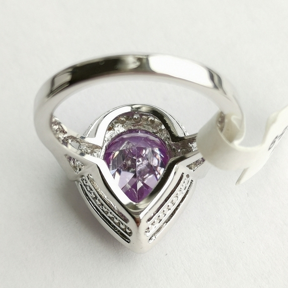 NWT Amethyst CZ Halo Ring Teardrop Pear Cut Size 7 - Picture 3 of 5